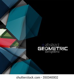 Textured paper geometric shapes on black. Vector abstract background