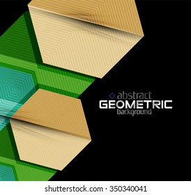 Textured paper geometric shapes on black. Vector abstract background