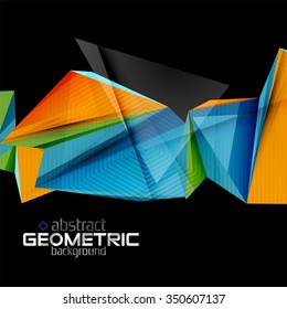 Textured paper geometric shapes on black. Vector abstract background