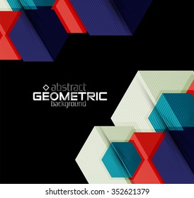 Textured paper geometric shapes on black. Vector abstract background