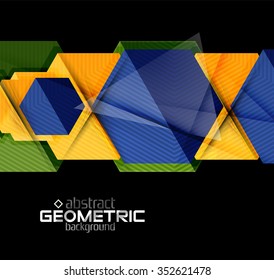 Textured paper geometric shapes on black. Vector abstract background