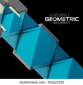 Textured paper geometric shapes on black. Vector abstract background