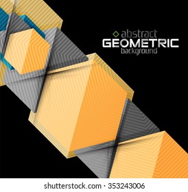 Textured paper geometric shapes on black. Vector abstract background