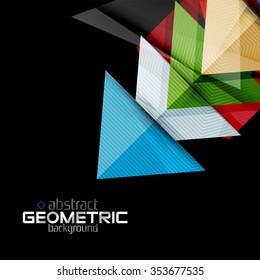 Textured paper geometric shapes on black. Vector abstract background