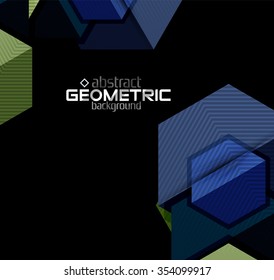 Textured paper geometric shapes on black. Vector abstract background