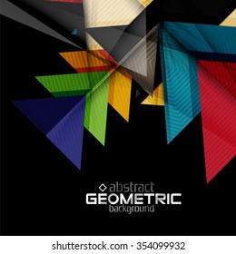Textured paper geometric shapes on black. Vector abstract background