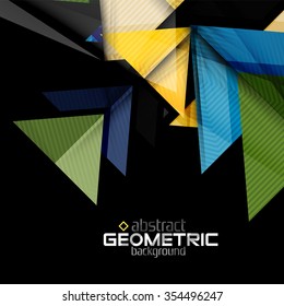 Textured paper geometric shapes on black. Vector abstract background