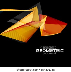 Textured paper geometric shapes on black. Vector abstract background