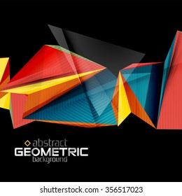 Textured paper geometric shapes on black. Vector abstract background