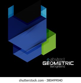 Textured paper geometric shapes on black