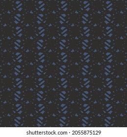Textured pattern with broken stripes and flecks, made in blue on black. Wool blanket design. 