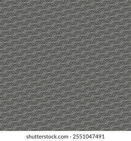 Textured pattern consisting of obliquely aligned curls or meanders. Dark gray floor carpet, which could be wool, jute or synthetic fiber. Decorative background. Abstract vector.