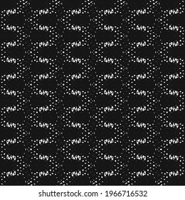 Textured pattern with meanders, made in black and white from dots and a kind of seams. Textile design.