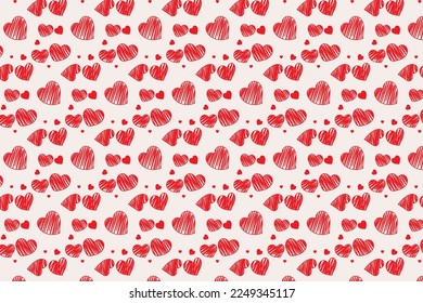 Textured pattern with red drawn heart shape, abstract background, vector pattern for design, illustration