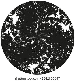 Textured planet icon. Grunge sphere shape. Black circular figure. Abstract vector orb.