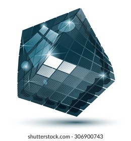 Textured plastic deformed flash model, dimensional pixilated square figure created from geometric elements.