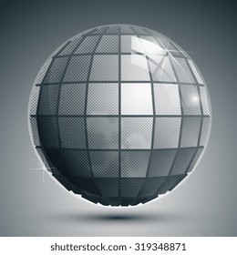 Textured plastic spherical object with flashes, pixilated globe created from squares.