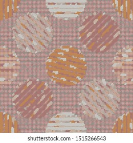 Textured polka dot circle seamless pattern. Japanese style homespun textile background. Soft pink neutral tones. All over print for asian zakka craft, home decor, packaging. Vector swatch repeat.