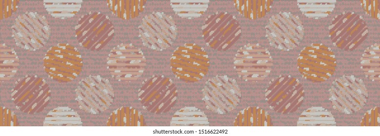 Textured polka dot circle seamless border pattern. Japanese style homespun textile background. Soft pink neutral tones. Ribbon trim washi tape for asian zakka craft, home decor, packaging. 