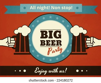 Textured poster of big beer party. Text outlined. Free fonts - Bevan, Yesteryear, Open Sans