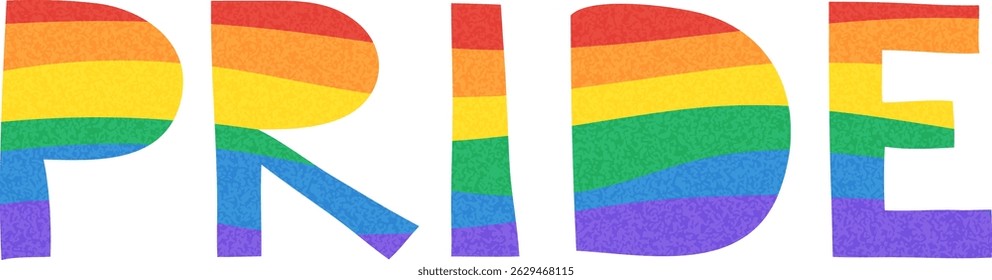 Texto do Orgulho com cores da bandeira LGBT. Elemento de design de banner vetor mês do orgulho. Orgulho Rainbow vintage Texto. Tipografia da bandeira do orgulho
