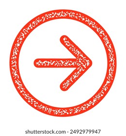 Textured red arrow pointing right within a circle, ideal for navigation and UI design. Vector illustration.