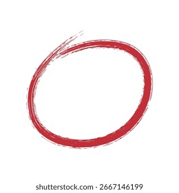 Círculo de pincel vermelho texturizado com bordas ásperas e traçado aberto expressivo