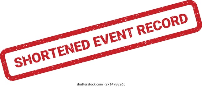 Una impresión de sello grunge rojo texturizado con la frase 'registro de eventos acortado'. Útil para documentar sucesos, hitos y datos históricos.