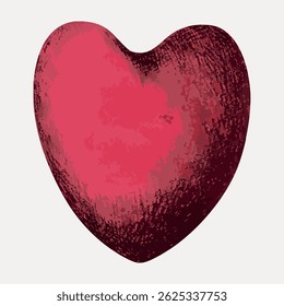 Textured red heart illustration with a rough, artistic finish. The heart's textured surface adds depth, making it a unique heart design. Perfect for love-themed projects. Vintage illustration vector.