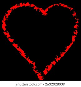 A textured red heart with a rough, grunge-like edge, set against a black background.