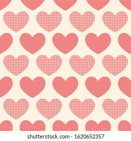 Textured Red Hearts Valentine Vector Seamless Pattern