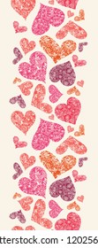 Textured Red Hearts Vertical Seamless Pattern Border