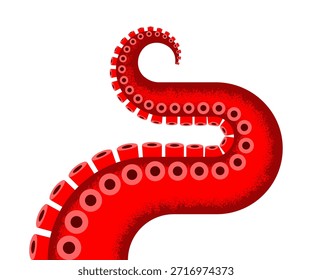 "Textured Red Octopus Tentacle One of Three. Detailed Vector Graphic on White Background"