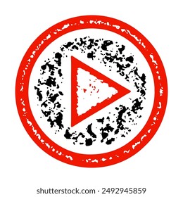 Textured red play button icon, ideal for media and UI designs. Vector illustration.