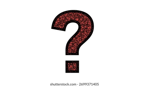 Textured red question mark with a complex wireframe pattern and black outline on a white background, symbolizing inquiry and ambiguity.