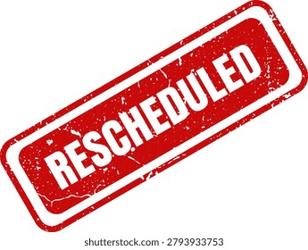 A textured red rubber stamp design with the word rescheduled, ideal for scheduling updates, meeting management, or calendar coordination.