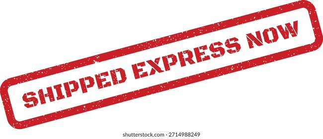 Un gráfico de sello rojo texturizado presenta la frase "SHIPPED EXPRESS NOW", ideal para ilustrar servicios de envío o entrega rápidos en varias comunicaciones comerciales.