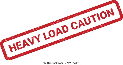 Una ilustración de sello rojo texturizado con el texto "Precaución de carga pesada", adecuado para instrucciones de seguridad o advertencias industriales.