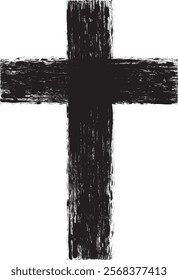 Textured Religion Cross . Christian cross . Vector cross with rough edges