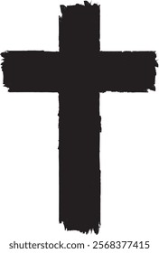 Textured Religion Cross . Christian cross . Vector cross with rough edges