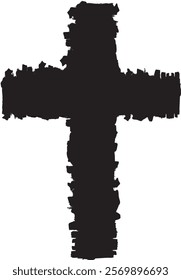 Textured Religion Cross . Christian cross . Vector cross with rough edges
