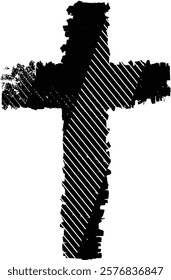 Textured Religion Cross . Christian cross . Vector cross with rough edges