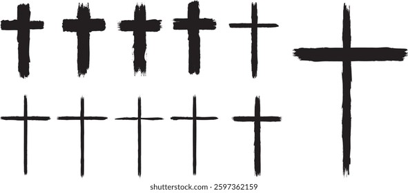 Textured Religion Cross . Christian cross . Vector cross with rough edges