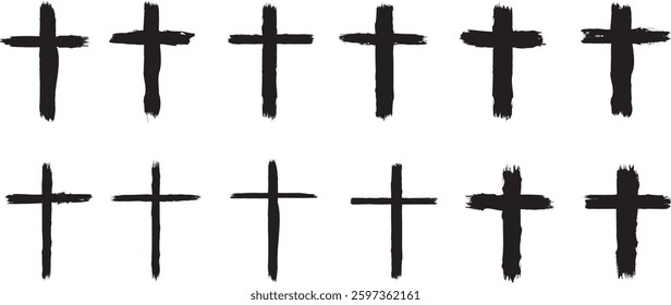 Textured Religion Cross . Christian cross . Vector cross with rough edges