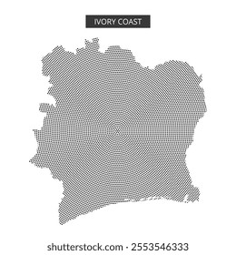 A textured representation of the geographic outline of Ivory Coast, highlighting its unique shape and topography.