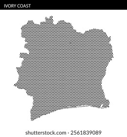 A textured representation of the geographic outline of Ivory Coast, highlighting its unique shape and topography.