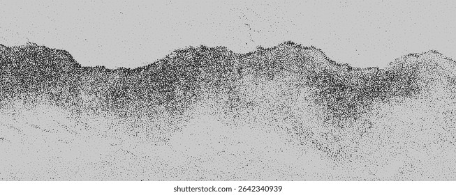 A textured representation showcases abstract mountain formations with varying shades of black and white.
