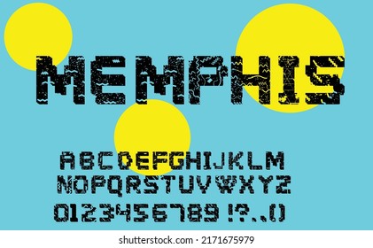 Textured  retro fonts .Memphis style letters and numbers . Vector alphabet .