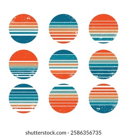 Textured Retro Sunset Icon Set Vector Design.