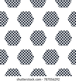 Textured rhombuses blue seamless vector pattern. Geometric repeating dotted background.